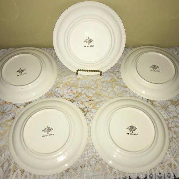Vintage Harker Pottery Victorian Courting USA  22 Kt Gold trim Plates - Picture 5 of 7